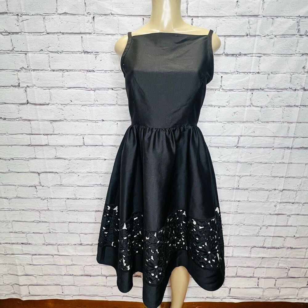 Kate Spade Womens Black Sleeveless Lace Cutout Panel Fit & Flare Dress Size 4